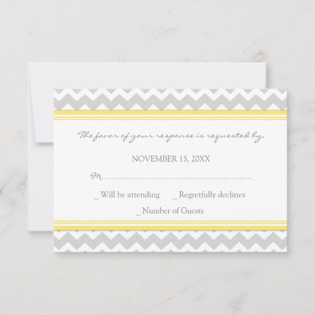 Tarjeta de Boda RSVP de Chevron amarillo gris (Anverso)