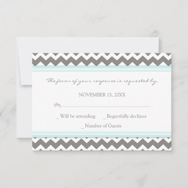 Tarjeta de Boda RSVP de Chevron Azul Gris (Anverso)