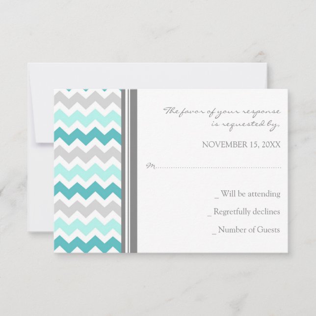 Tarjeta de Boda RSVP de Chevron Verde azulado gris (Anverso)