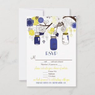 Tarjeta de boda RSVP de frascos mason florales azu