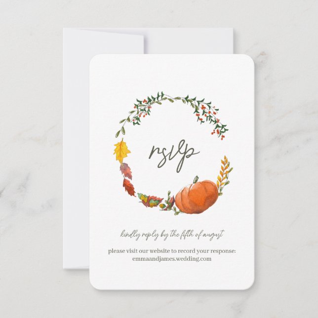 Tarjeta de Boda RSVP de respuesta de otoño o acció (Anverso)