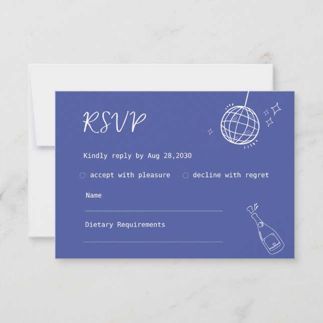 Tarjeta de boda RSVP estilo dibujado a mano en azu (Anverso)