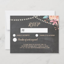 Tarjeta de boda RSVP Flor de luces de coral de mel