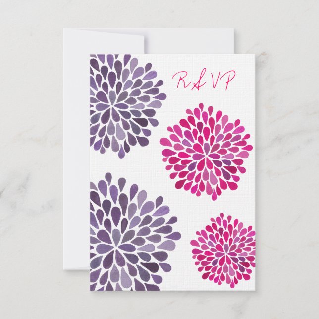 Tarjeta de Boda RSVP Hot Pink & Purple Floral Bloo (Anverso)