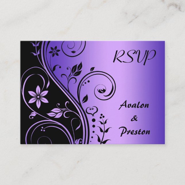 Tarjeta de Boda RSVP para funciones de flor púrpur (Anverso)