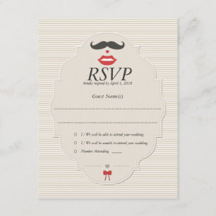 Tarjeta de Boda RSVP Retro de los labios de bigote