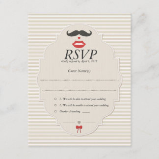 Tarjeta de Boda RSVP Retro de los labios de bigote
