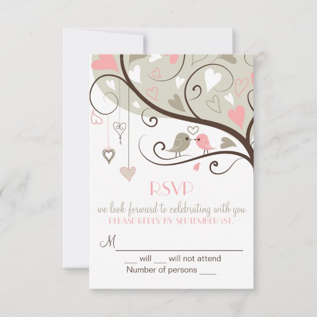 Tarjeta de Boda RSVP rosa y gris (Anverso)