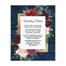 Tarjeta de Boda Rubor Navy Blue Burgundy