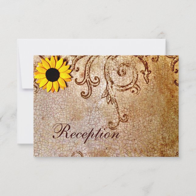 Tarjeta de Boda Rusa Shabby Sunflowers Brown (Anverso)