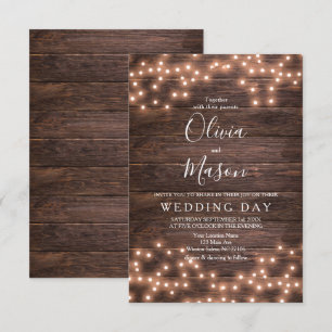 Tarjeta de Boda Rustic String of Lights