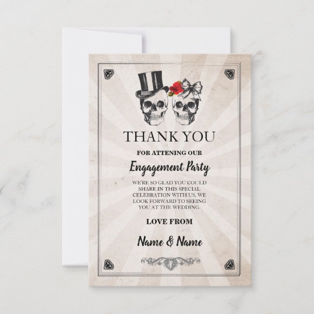 Tarjeta de boda rústica de Halloween de calaveras  (Anverso)