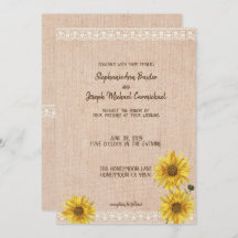 Tarjeta de Boda Rústica Lace & Burlap Sunflowers