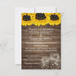 Tarjeta de Boda rustica Mason Jar Sunflower
