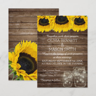 Tarjeta de Boda rustica Mason Jar Sunflower