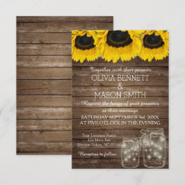 Tarjeta de Boda rustica Mason Jar Sunflower