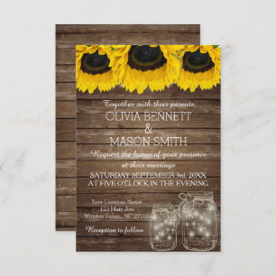 Tarjeta de Boda rustica Mason Jar Sunflower