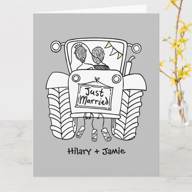 Tarjeta de Boda Rústica para personalizado Tractor (flor amarilla)