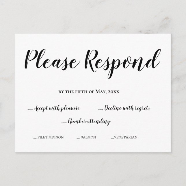 Tarjeta de Boda simple RSVP, Responda por favor (Anverso)