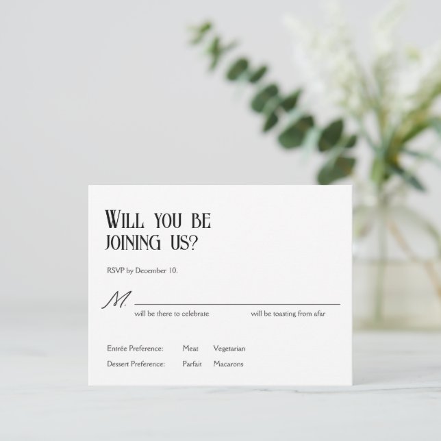 Tarjeta de Boda "Snowdrops" Art Nouveau RSVP (Anverso de pie)