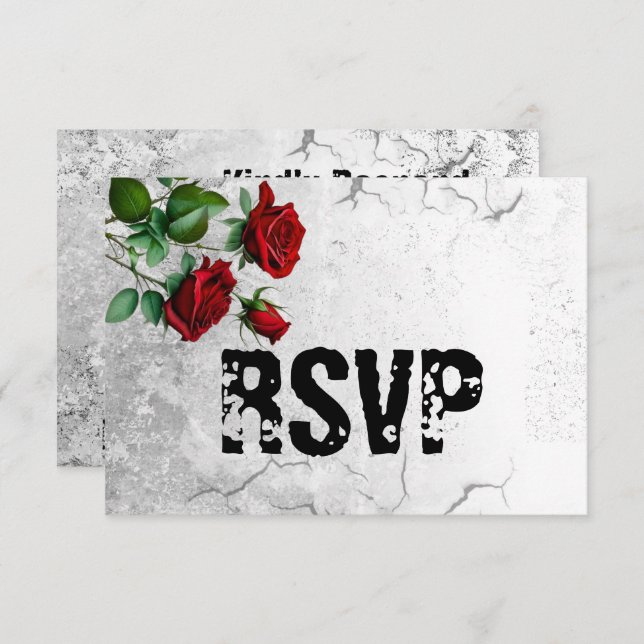 Tarjeta de Boda texturizada RSVP Red Rose & Grunge (Anverso / Reverso)