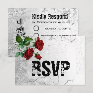 Tarjeta de Boda texturizada RSVP Red Rose & Grunge