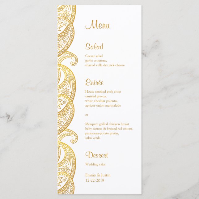 Tarjeta de Boda tradicional india Gold Paisley (Anverso)