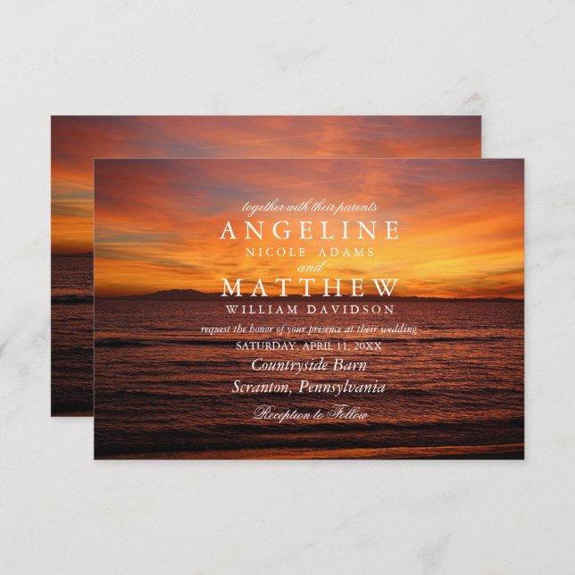 Tarjeta de Boda Tropical Beach Sand Sunset Sea (Anverso / Reverso)