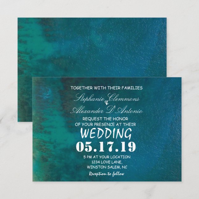 Tarjeta de Boda Tropical Destination Beach Sea (Anverso / Reverso)