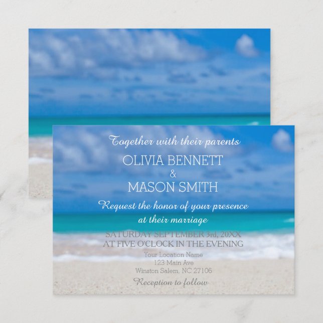 Tarjeta de Boda Tropical Destination Beach Sea (Anverso / Reverso)