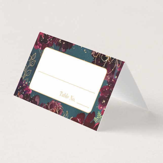 Tarjeta de Boda verde azulada Bordeaux Jewel Tone (Anverso)