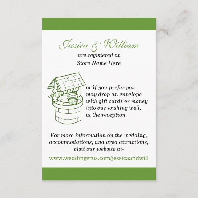 Tarjeta de Boda verde y blanco que desea el bienes (Anverso)
