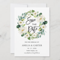 Tarjeta de bodas con corona floral blanca para gua