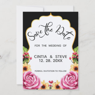 Tarjeta de bodas con marco floral de acuarela para