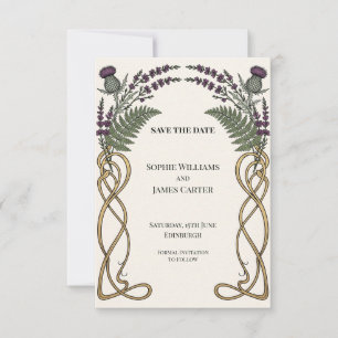 Tarjeta de bodas con nudo celta de cardo Save The 