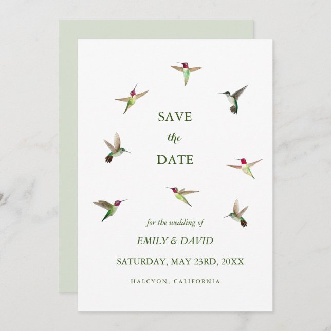 Tarjeta de bodas de Anna's Hummingbird Save the Da (Anverso / Reverso)