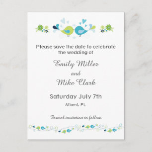 Tarjeta de bodas de aves Tarjeta postal floral de