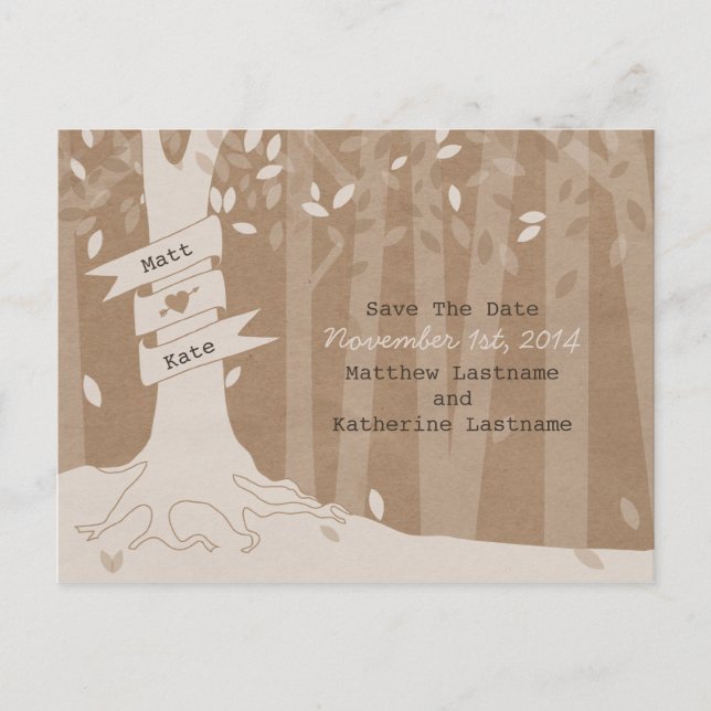 Tarjeta de bodas de bosque con aspecto de cartón S (Anverso)