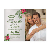 Tarjeta de bodas de Flores y Hojas Tropicales para