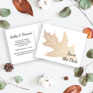 Tarjeta de bodas de hoja de roble de otoño para gu