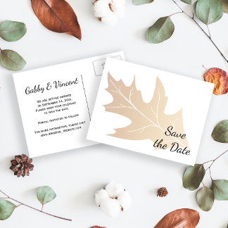 Tarjeta de bodas de hoja de roble de otoño para gu