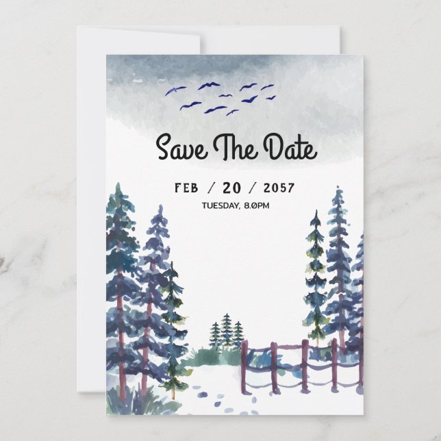 Tarjeta de bodas de invierno de montaña Save the D (Reverso)
