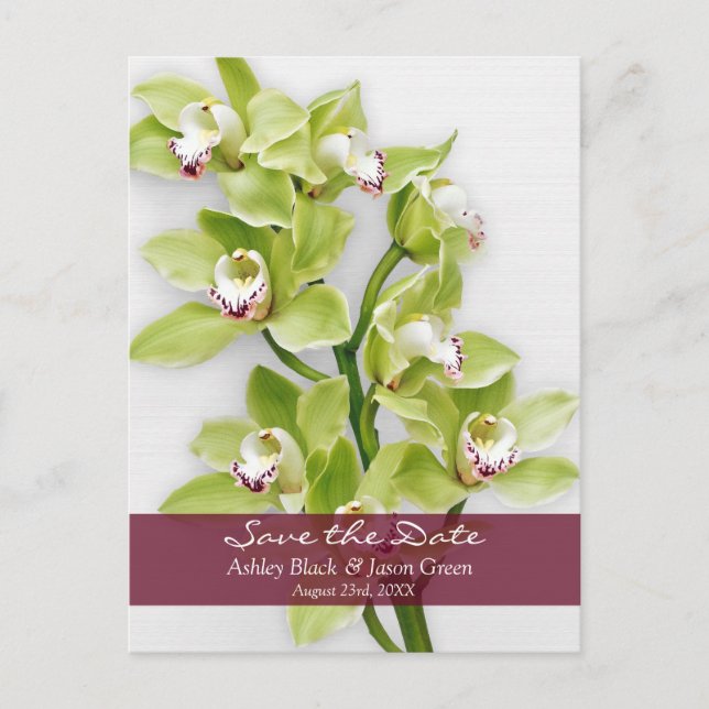 Tarjeta de bodas de orquídea Cymbidium verde para  (Anverso)