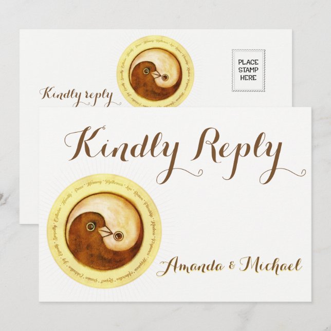 TARJETA DE BODAS DE RESPUESTA AMABLE Gold YinYang  (Anverso / Reverso)