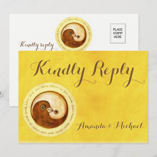 TARJETA DE BODAS DE RESPUESTA AMABLE Gold YinYang  (Anverso / Reverso)