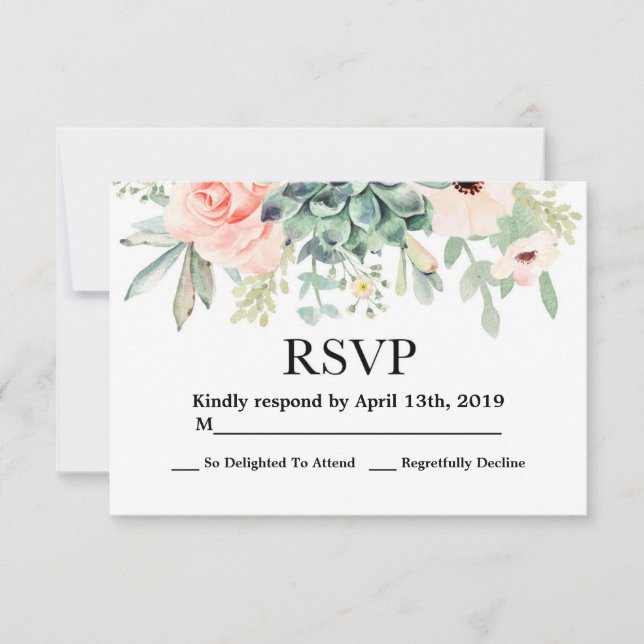 Tarjeta de bodas de suculentas RSVP (Anverso)