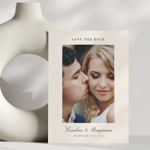 Tarjeta de bodas elegante Ivory con QR y dos fotos