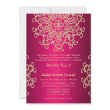 TARJETA DE BODAS ESTILO INDIO ROSA FUCSIA Y DORADO