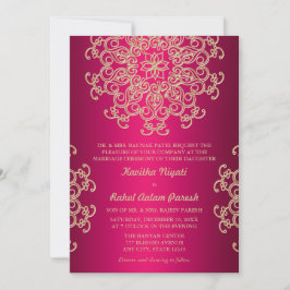TARJETA DE BODAS ESTILO INDIO ROSA FUCSIA Y DORADO