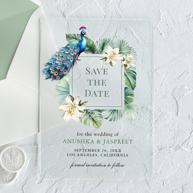 Tarjeta de bodas floral de pavo real indio para gu (Subido por el creador)